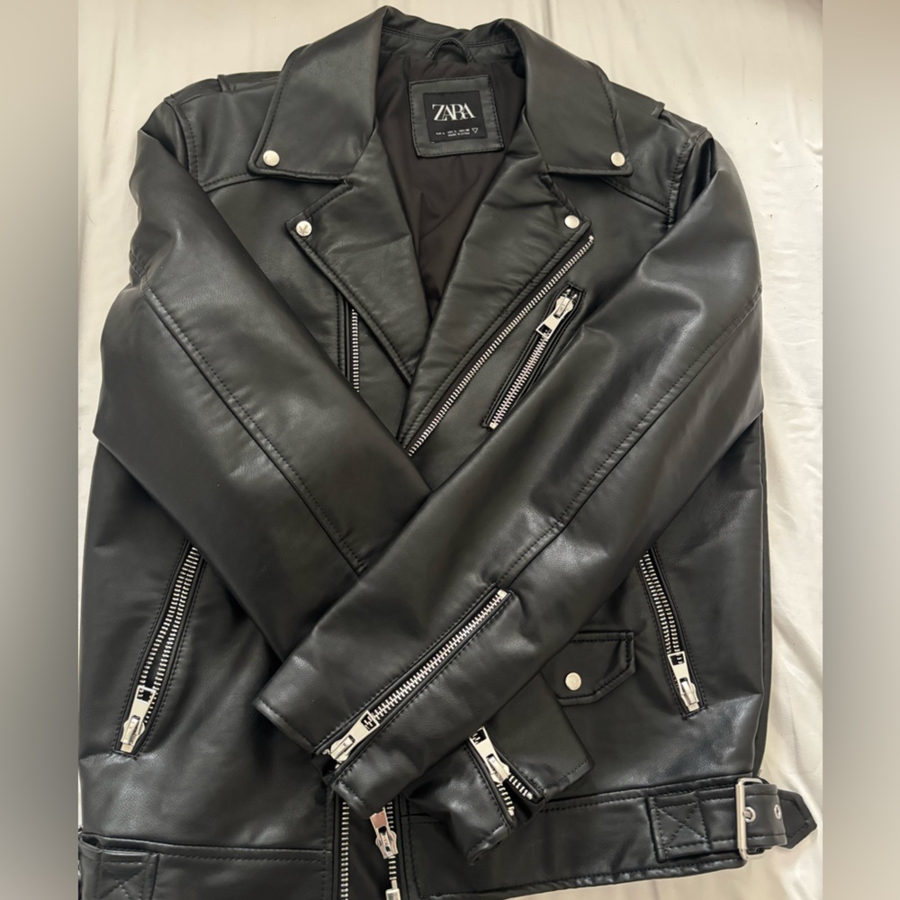 Zara black leather Jacket size large